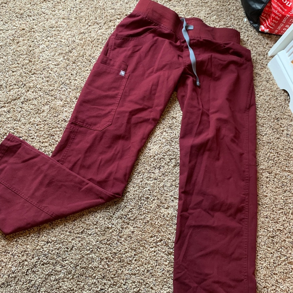 Figs Women's Scrub Pants in Burgundy with Gray Drawstring